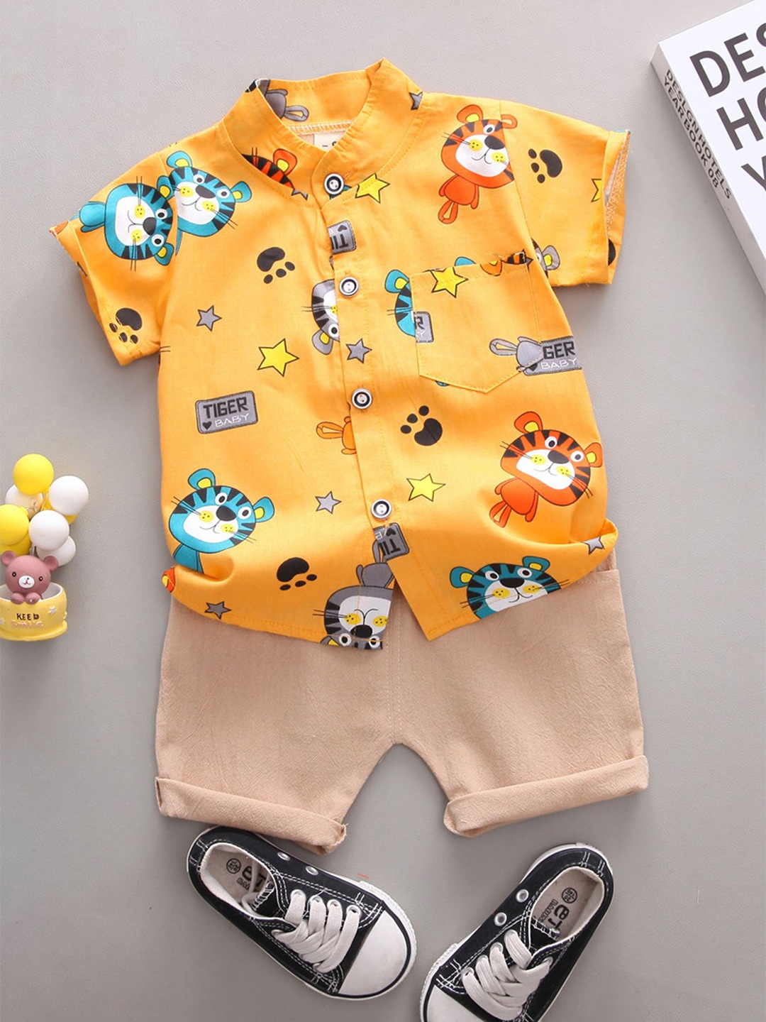 

LULU & SKY Boys Printed Shirt with Shorts, Yellow