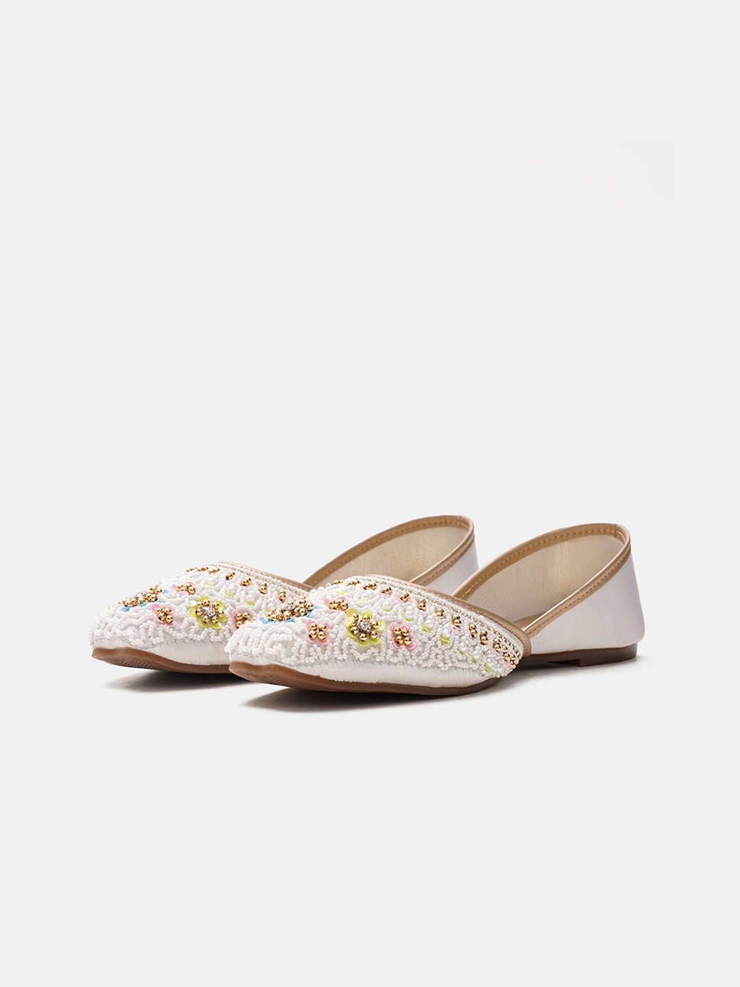 

JM Looks Girls Ethnic Mojaris with Embroidered Flats, White