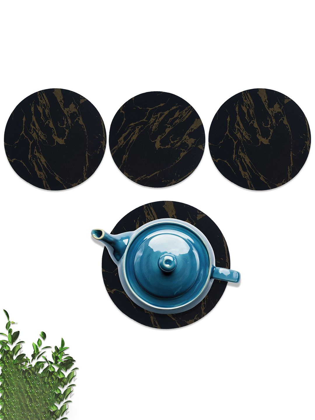 

Kuber Industries 4-Pcs Black Wooden Round TeaCoaster