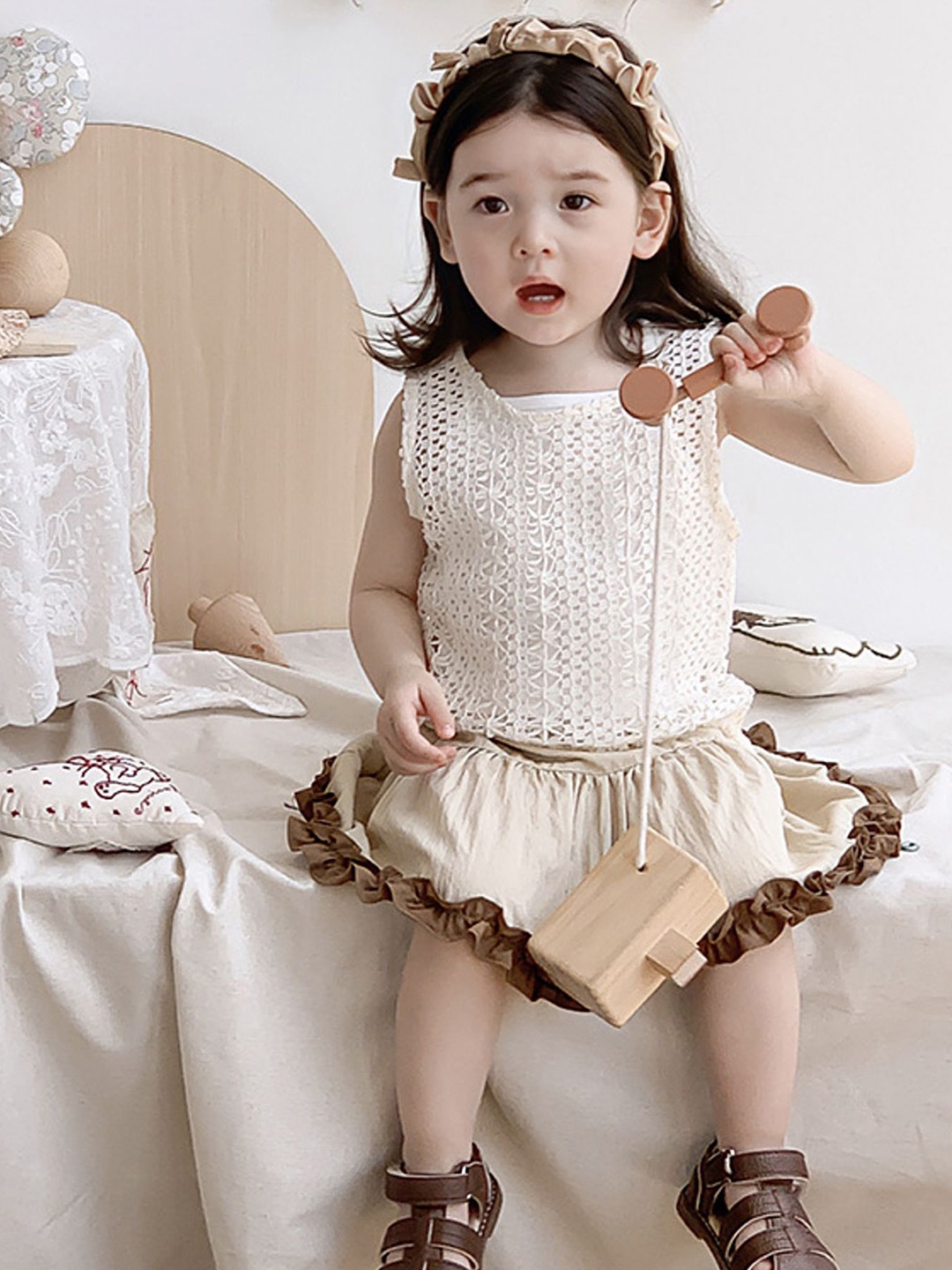 

LULU & SKY Girls Top with Skirt, Beige
