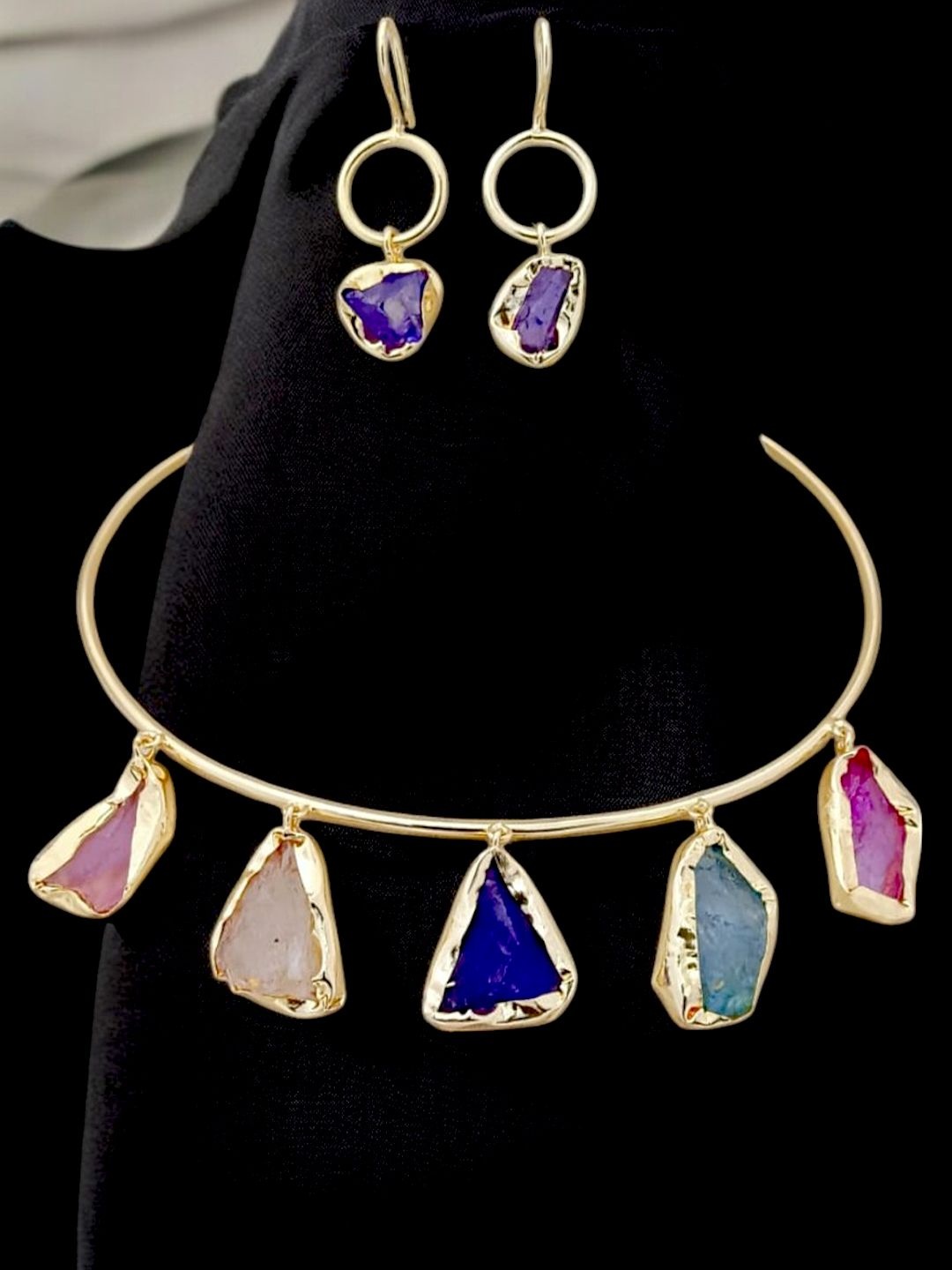

TISHUL JEWELS Gold-Plated Stones-Studded Jewellary Set, Blue