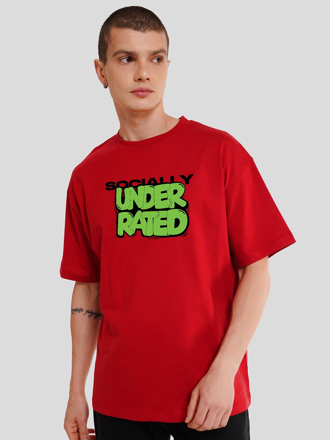 

Underrated Club Men Printed Bio Finish Applique T-shirt, Red
