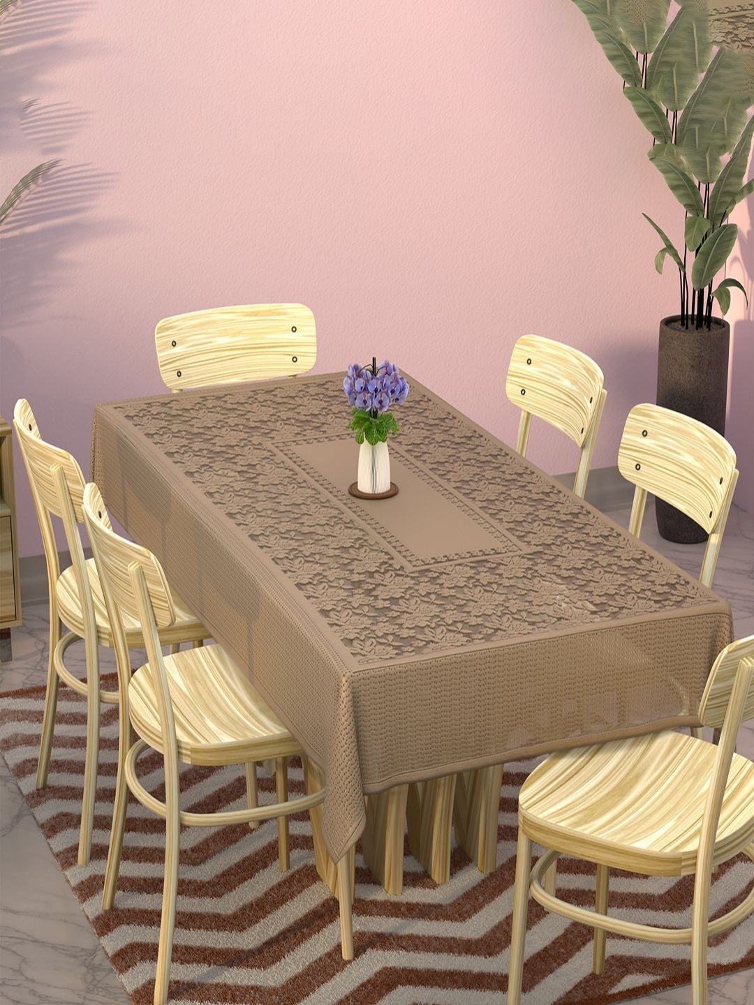

Aura Brown Floral Cotton 6-Seater Table Cover with Embroidered details