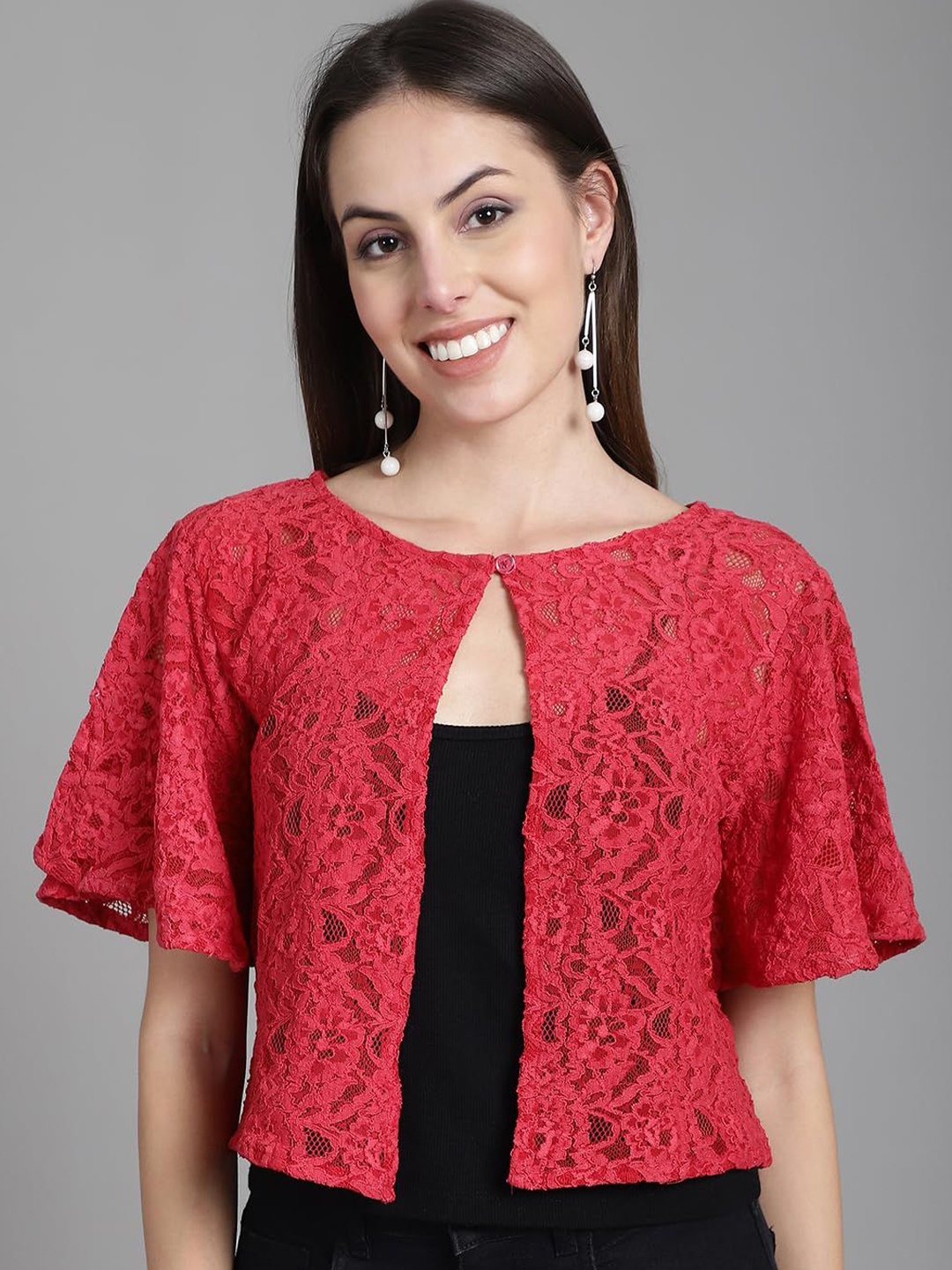 

SZN Women Button Shrug, Red