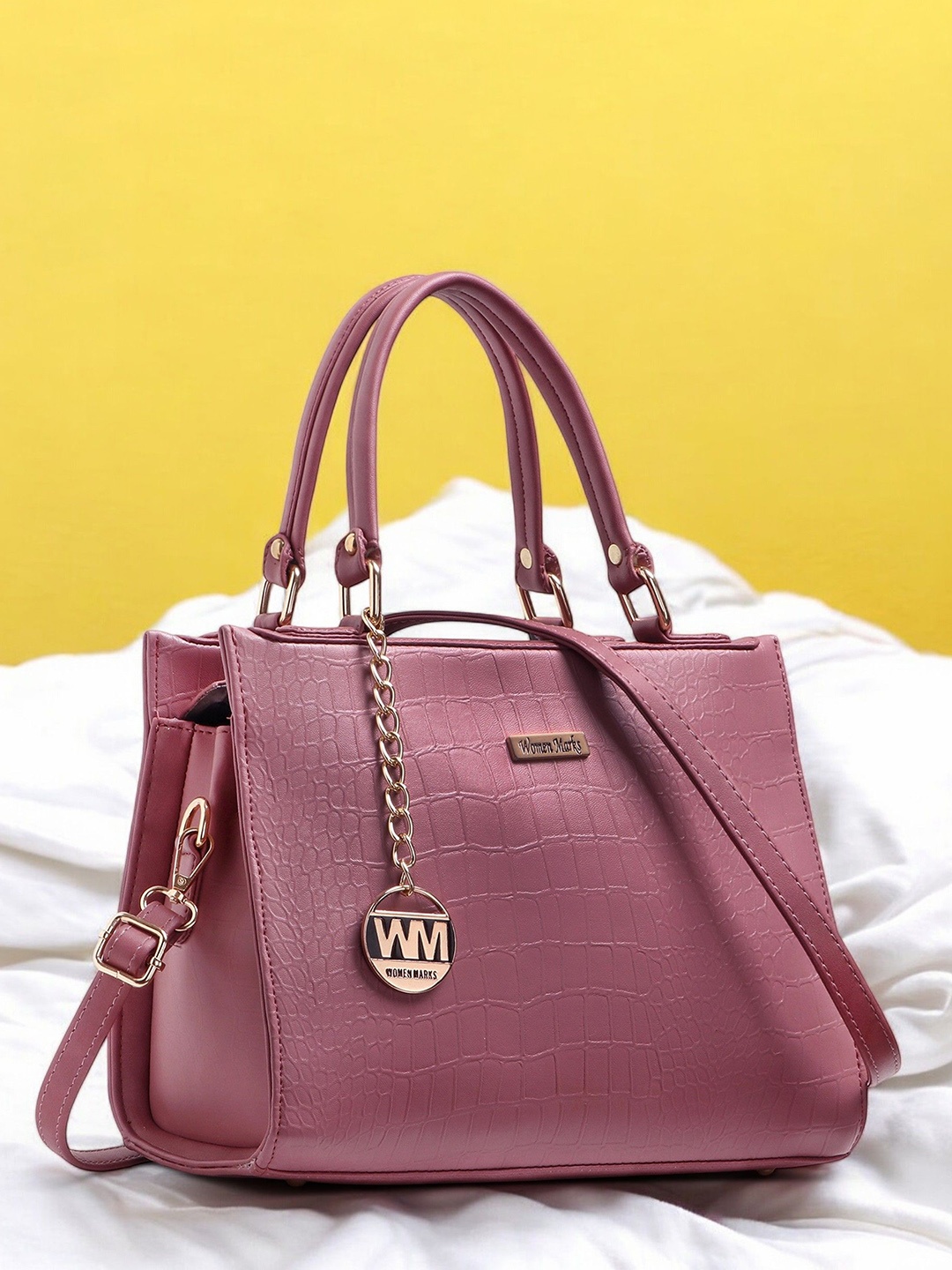 

WOMEN MARKS Textured PU Shopper Handheld Bag, Pink