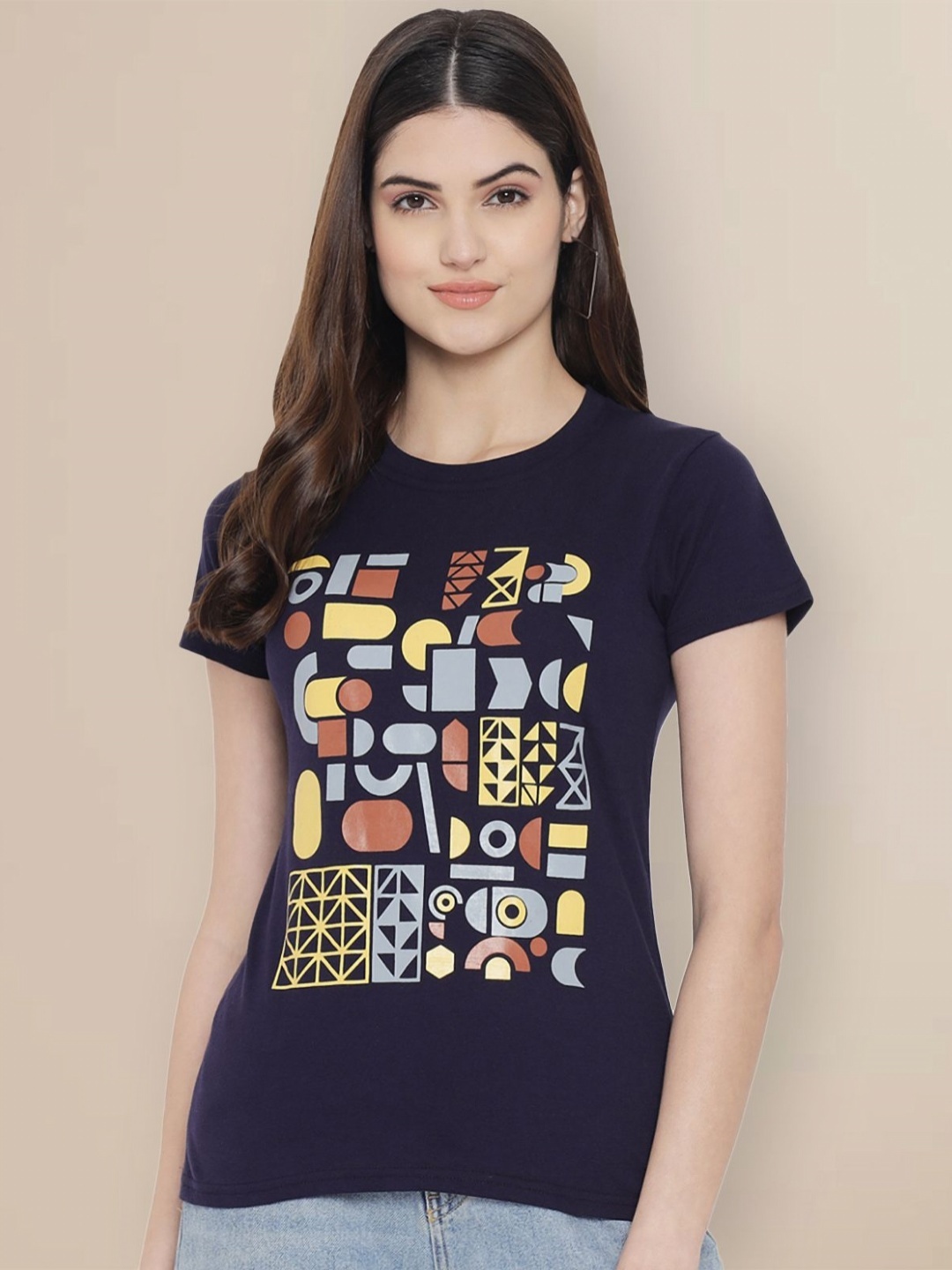 

GLOBAL NOMAD Women Typography Printed T-shirt, Navy blue