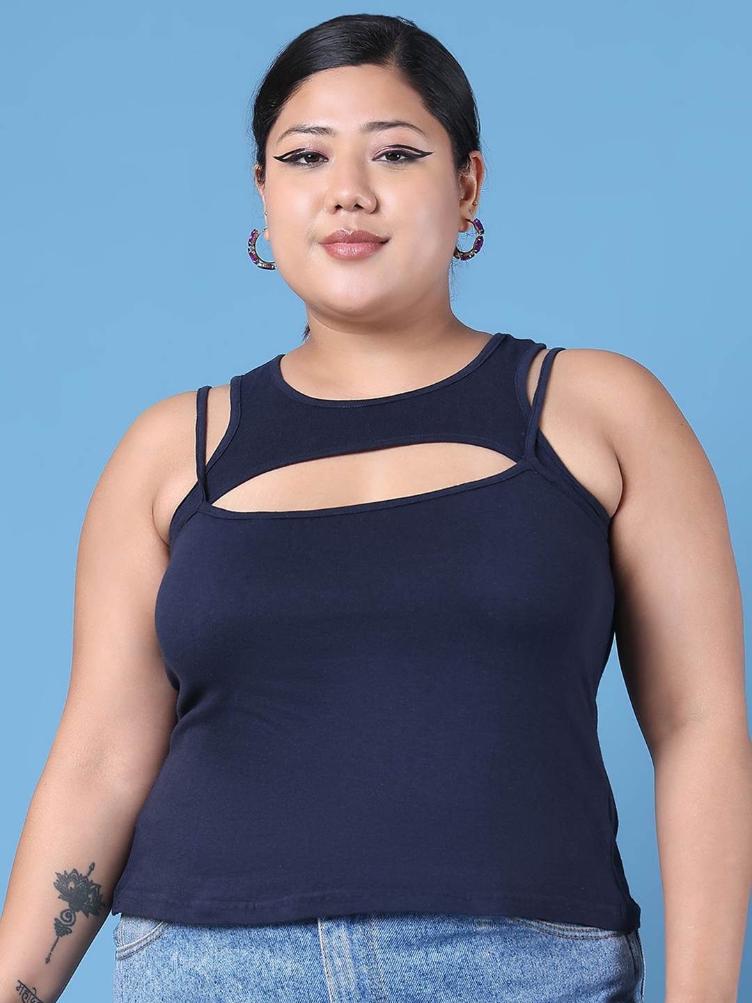 

theRebelinme Cutout Cotton Tank Top, Navy blue