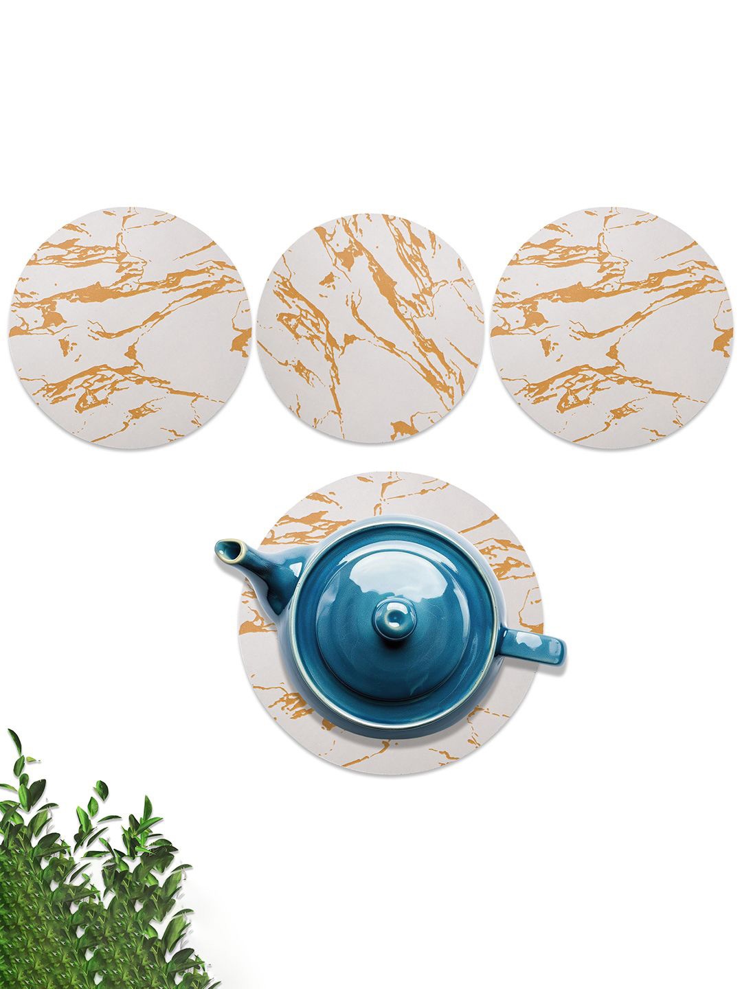 

Kuber Industries 4-Pcs Beige Wooden Round TeaCoaster