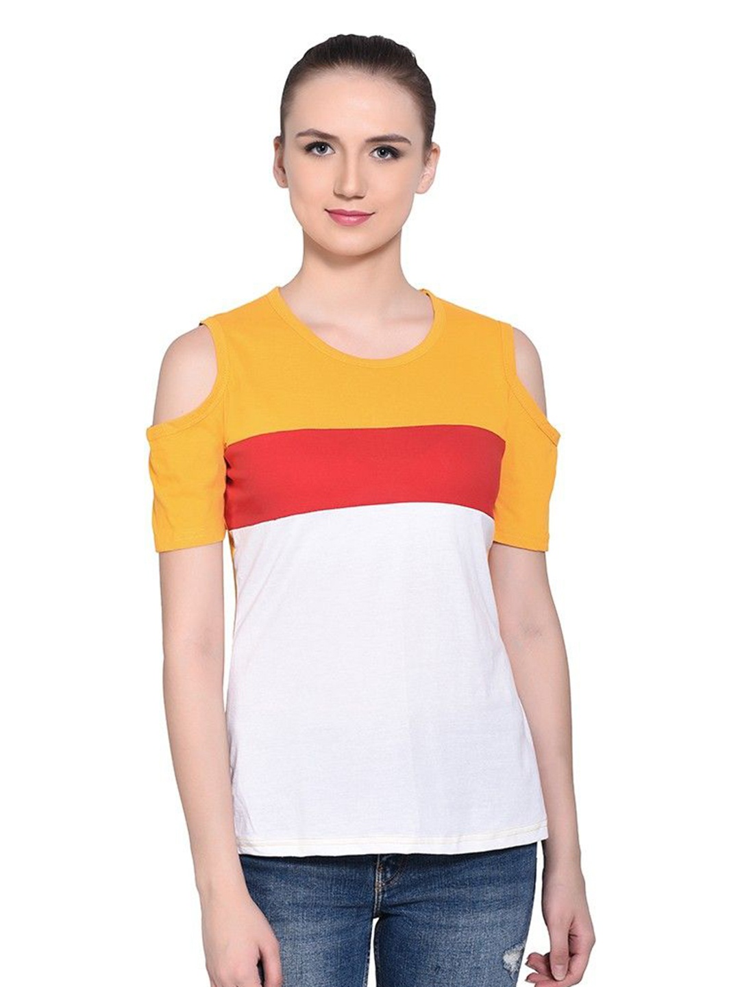 

BEYOU FASHION Women Colourblocked Pockets Slim Fit T-shirt, Red