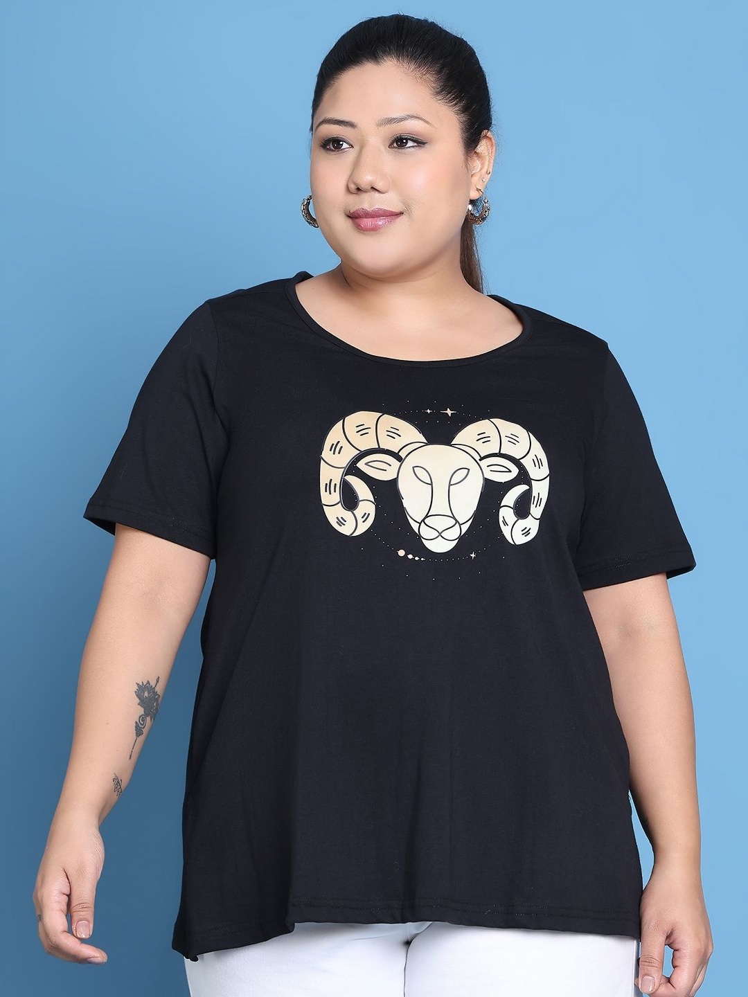 

theRebelinme Women Printed T-shirt, Black