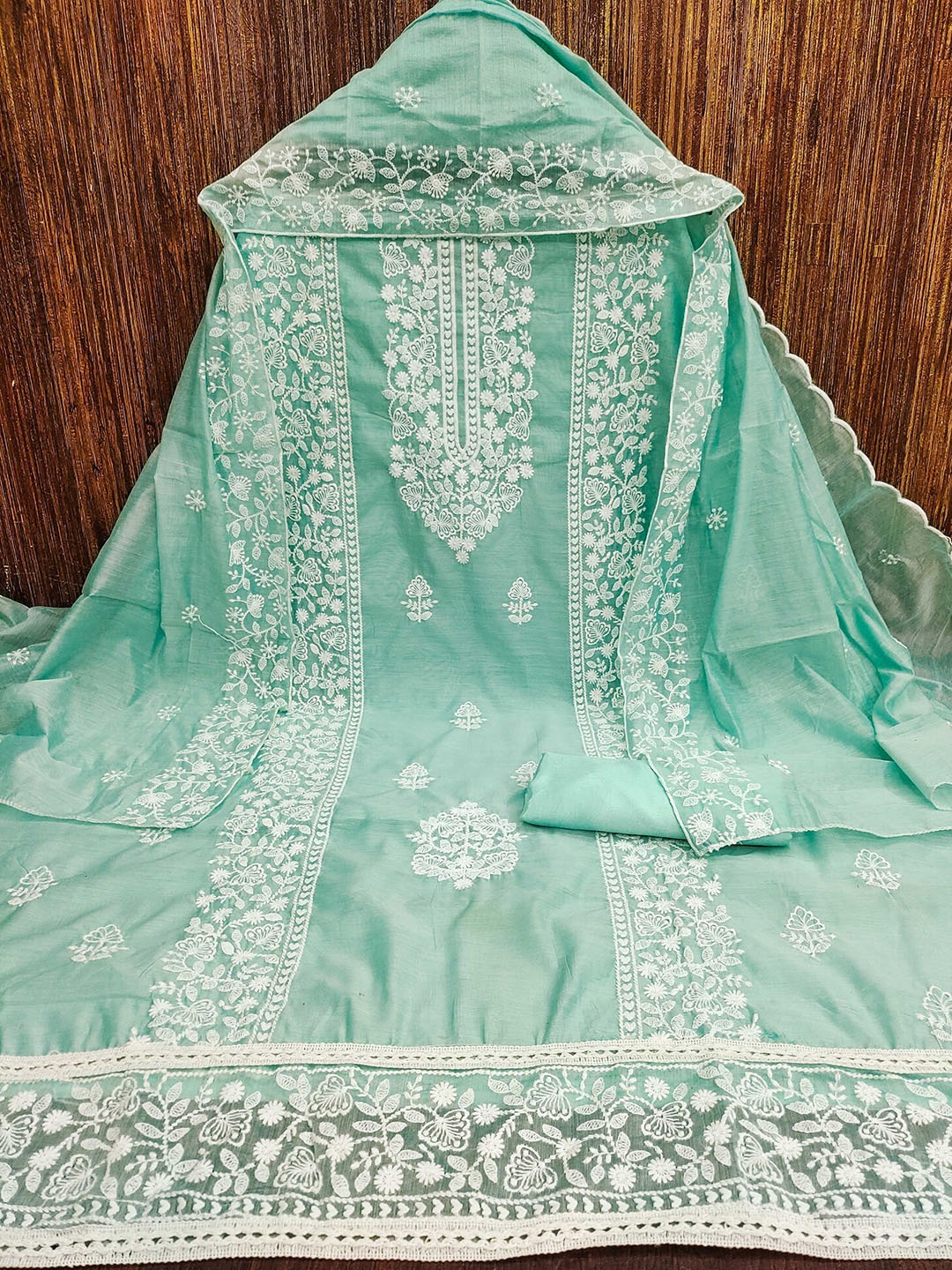 

SHADOW & SAINING Embroidered Unstitched Dress Material, Sea green