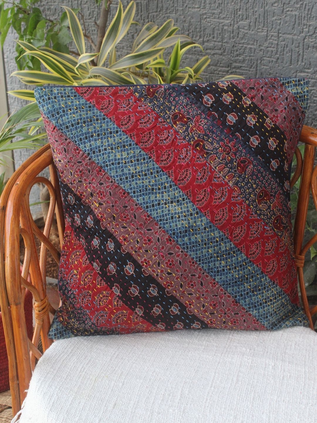 

Weaves of Tradition Red & Blue Embroidered Square Cushion Covers