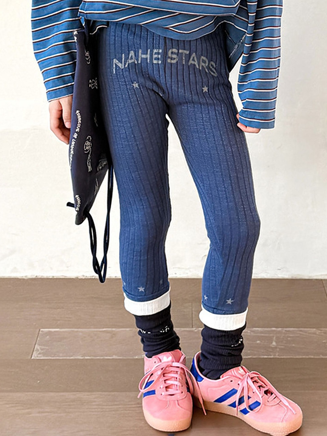 

LULU & SKY Girls Typographic Ribbed Leggings, Blue