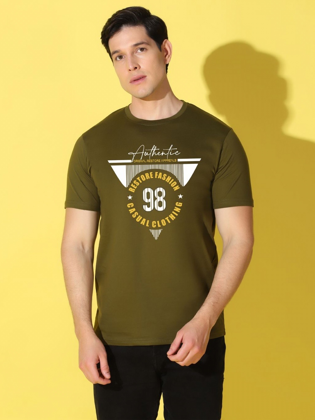 

WOOSTRO Men Typography Printed Slim Fit T-shirt, Olive