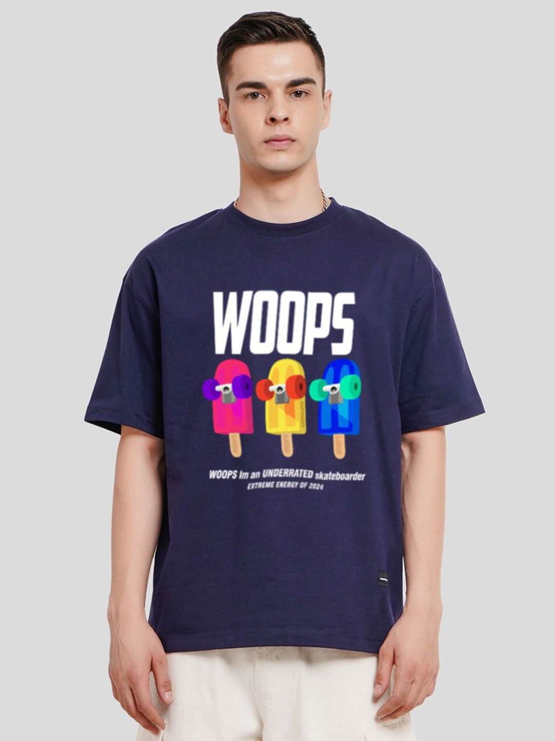 

Underrated Club Men Printed Bio Finish Applique T-shirt, Navy blue