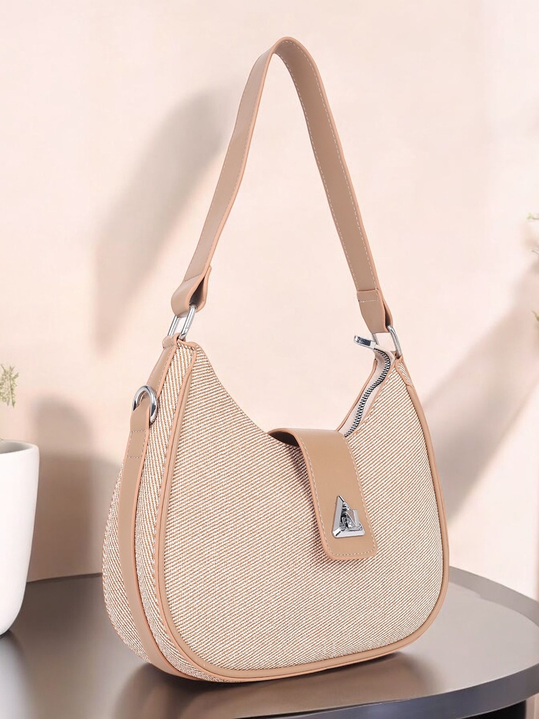 

Pramadda Pure Luxury PU Half Moon Shoulder Bag, Beige