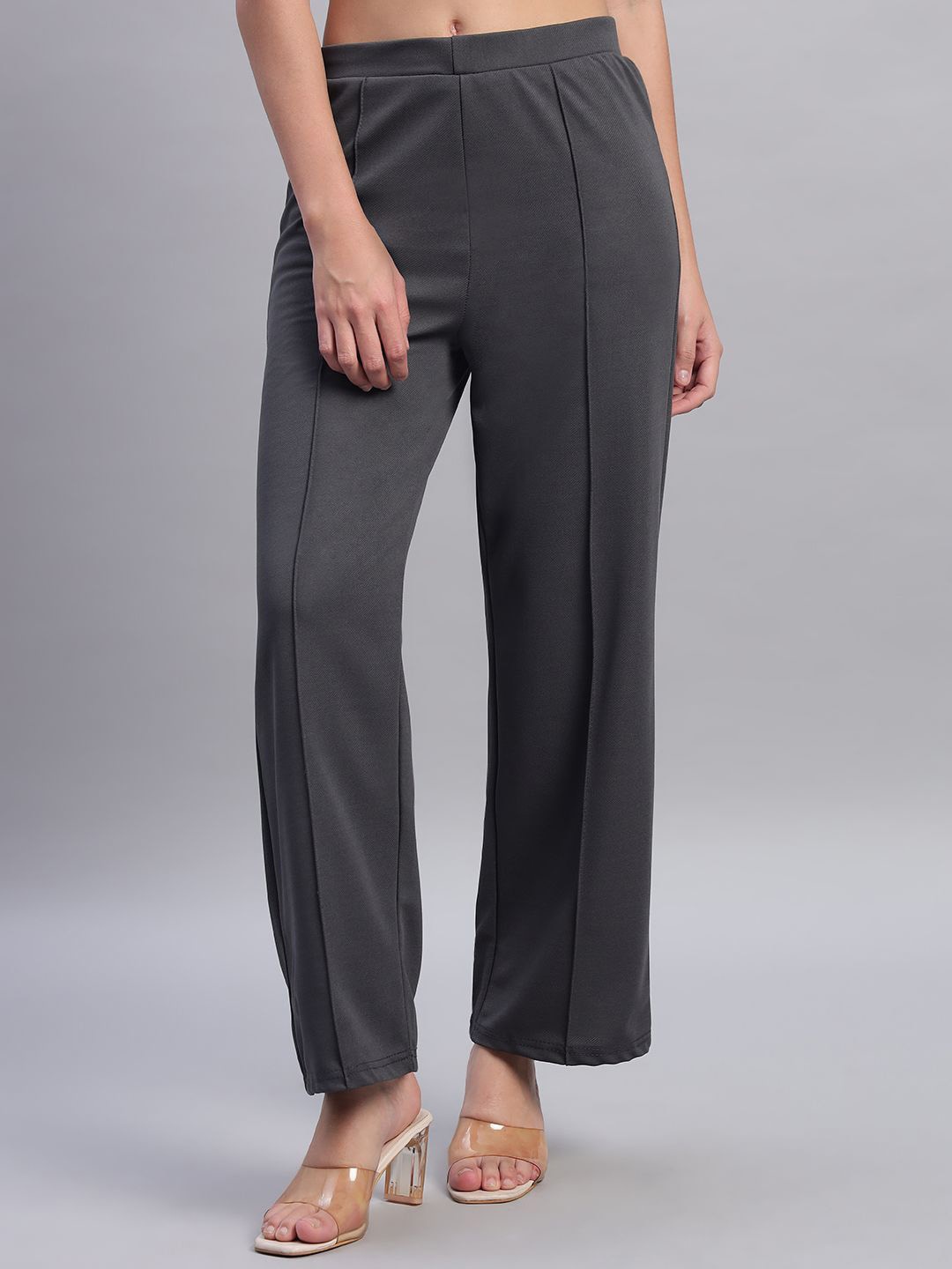 

DIZON Women Striped Original Straight Fit Easy Wash Trousers, Grey