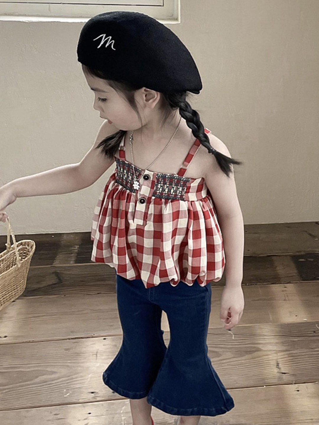 

LULU & SKY Girls Checked Top with Trousers, Red