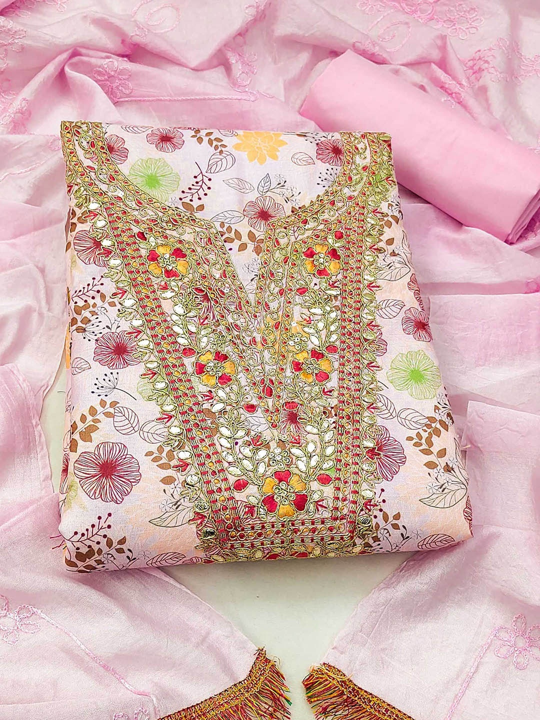 

SHADOW & SAINING Embroidered Unstitched Dress Material, Pink