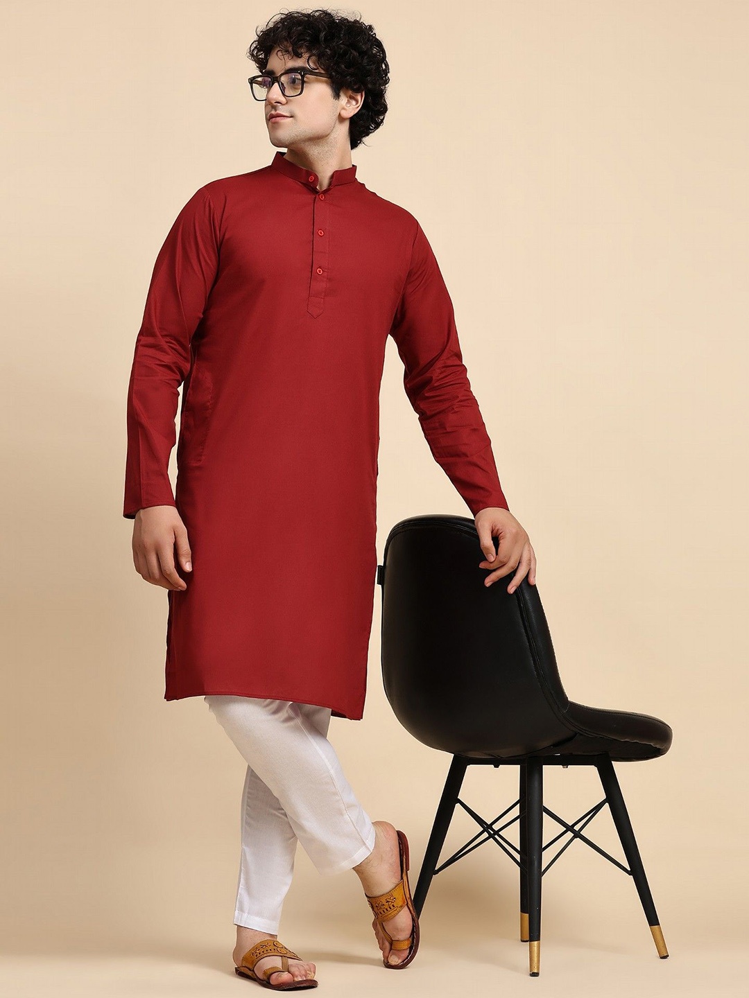 

SKAVIJ Men Regular Pure Cotton Kurta with Pyjamas, Red