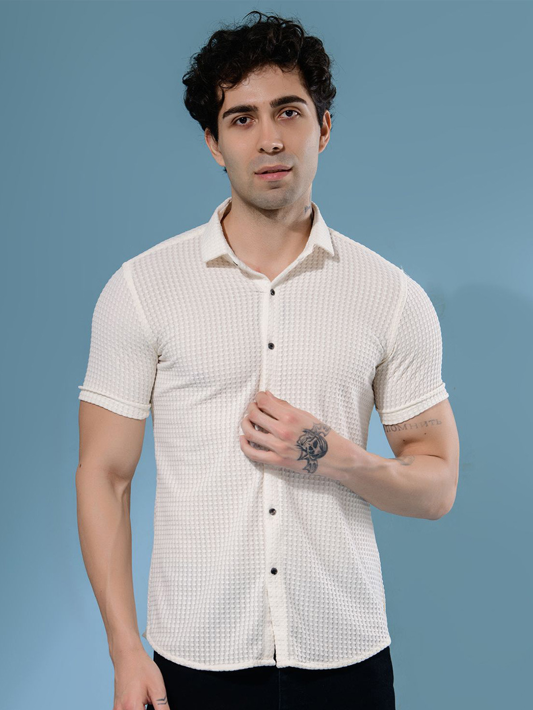 

Albion By CnM Men Comfort Opaque Casual Shirt, Cream