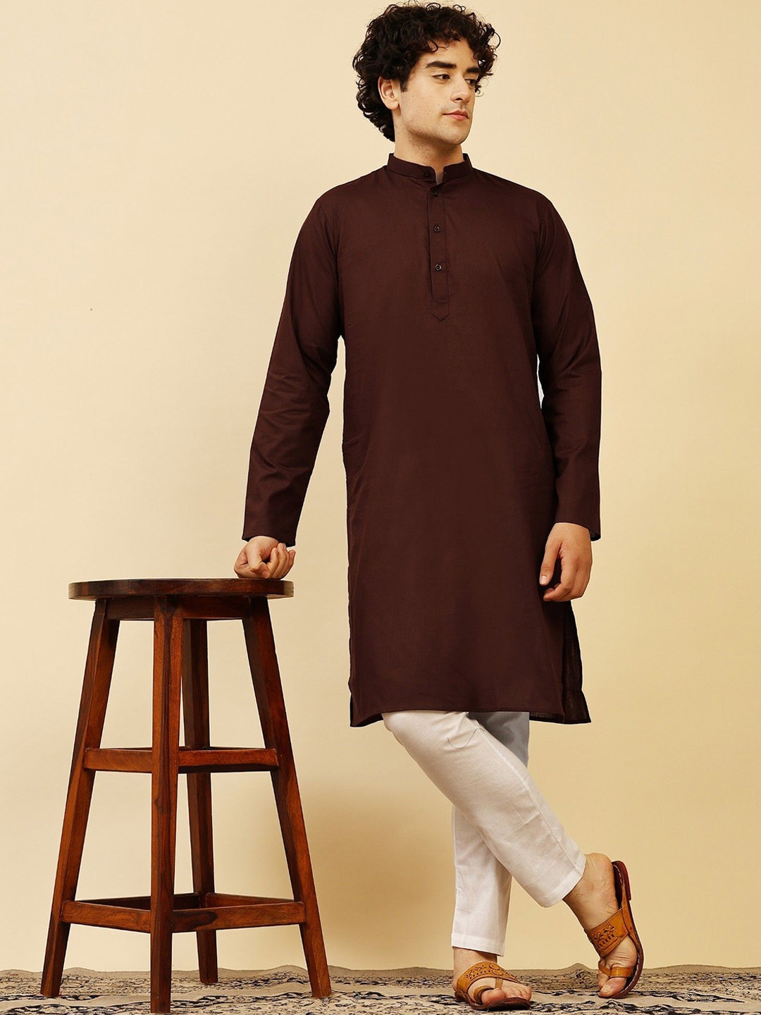 

SKAVIJ Men Regular Pure Cotton Kurta with Pyjamas, Brown
