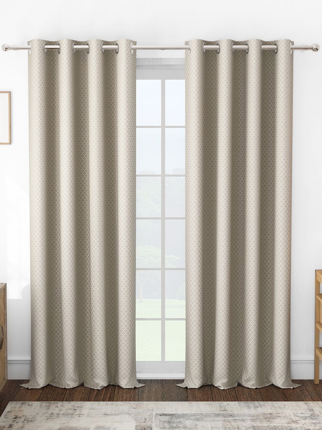 

Story@home Brown & White Set of 2 Geometric Room Darkening Long Door Curtain