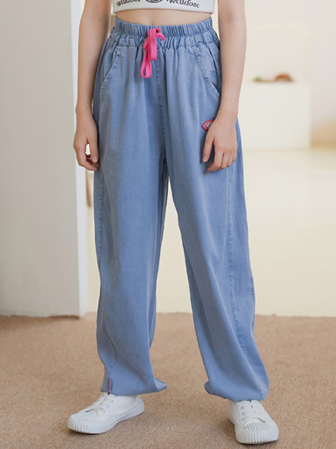 

LULU & SKY Girls Tapered Fit High-Rise Low Distress Jeans, Blue