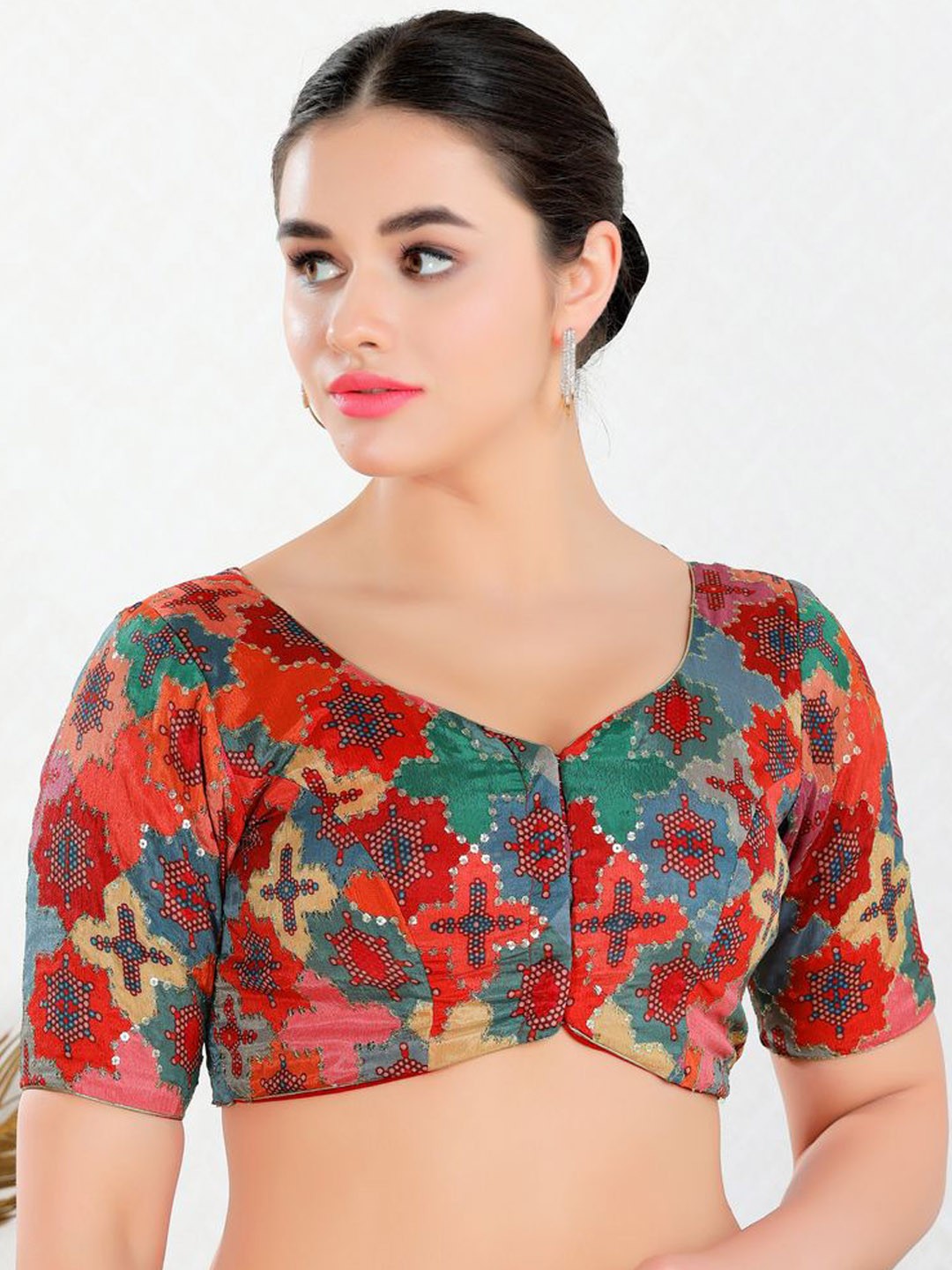 

VAMAS - THE DESIGNER BLOUSES Women Square Neck Padded Saree Blouse, Green