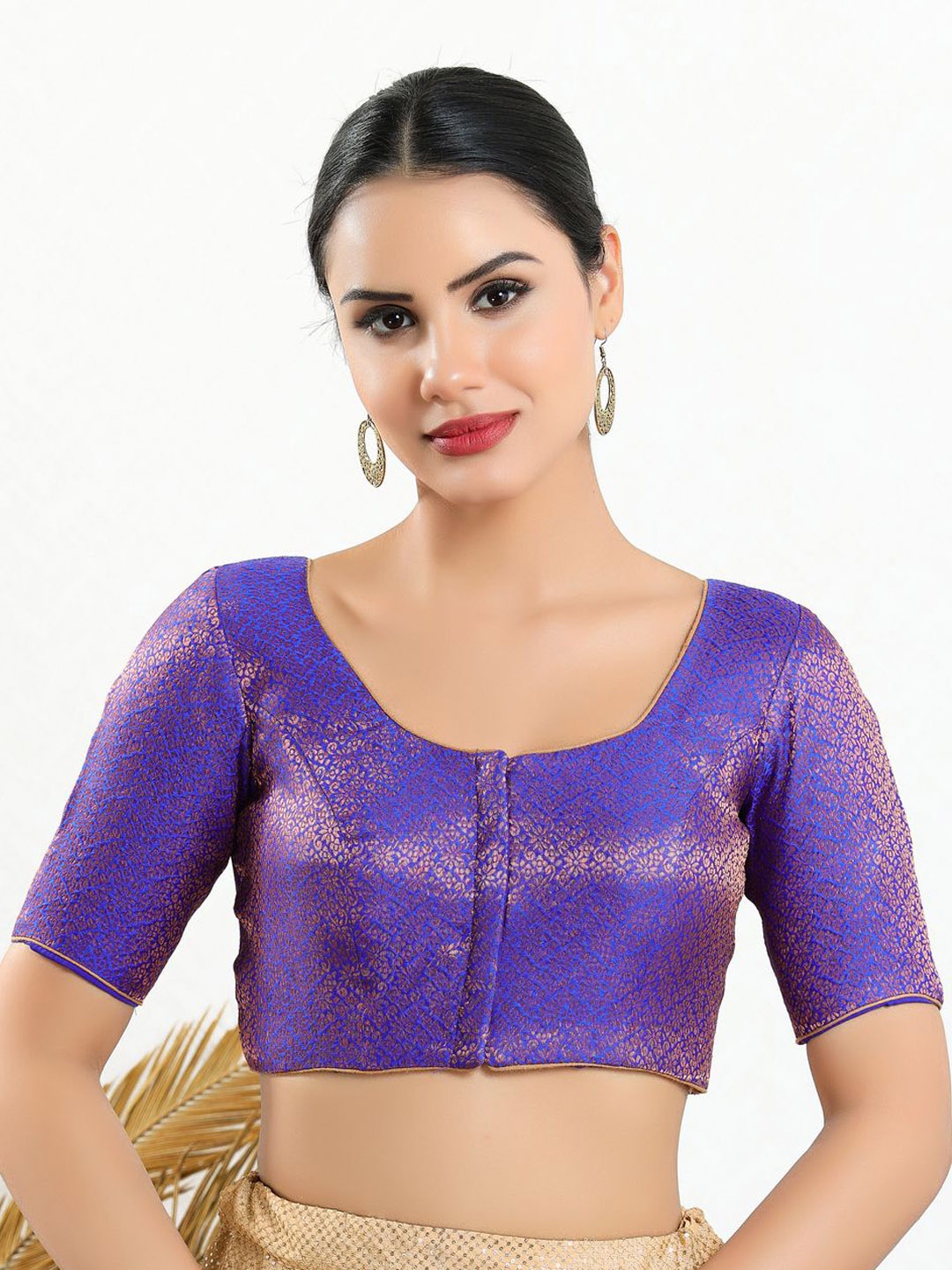 

VAMAS - THE DESIGNER BLOUSES Women Round Neck Padded Saree Blouse, Purple