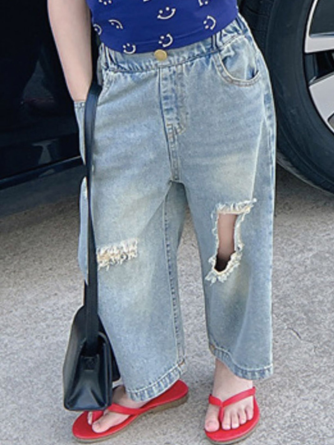 

LULU & SKY Girls Straight Fit Highly Distressed Heavy Fade Jeans, Blue