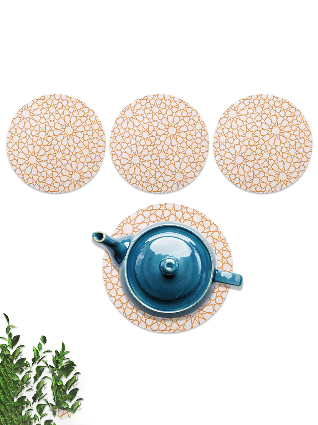 

Kuber Industries 4-Pcs Beige Wooden Round TeaCoaster