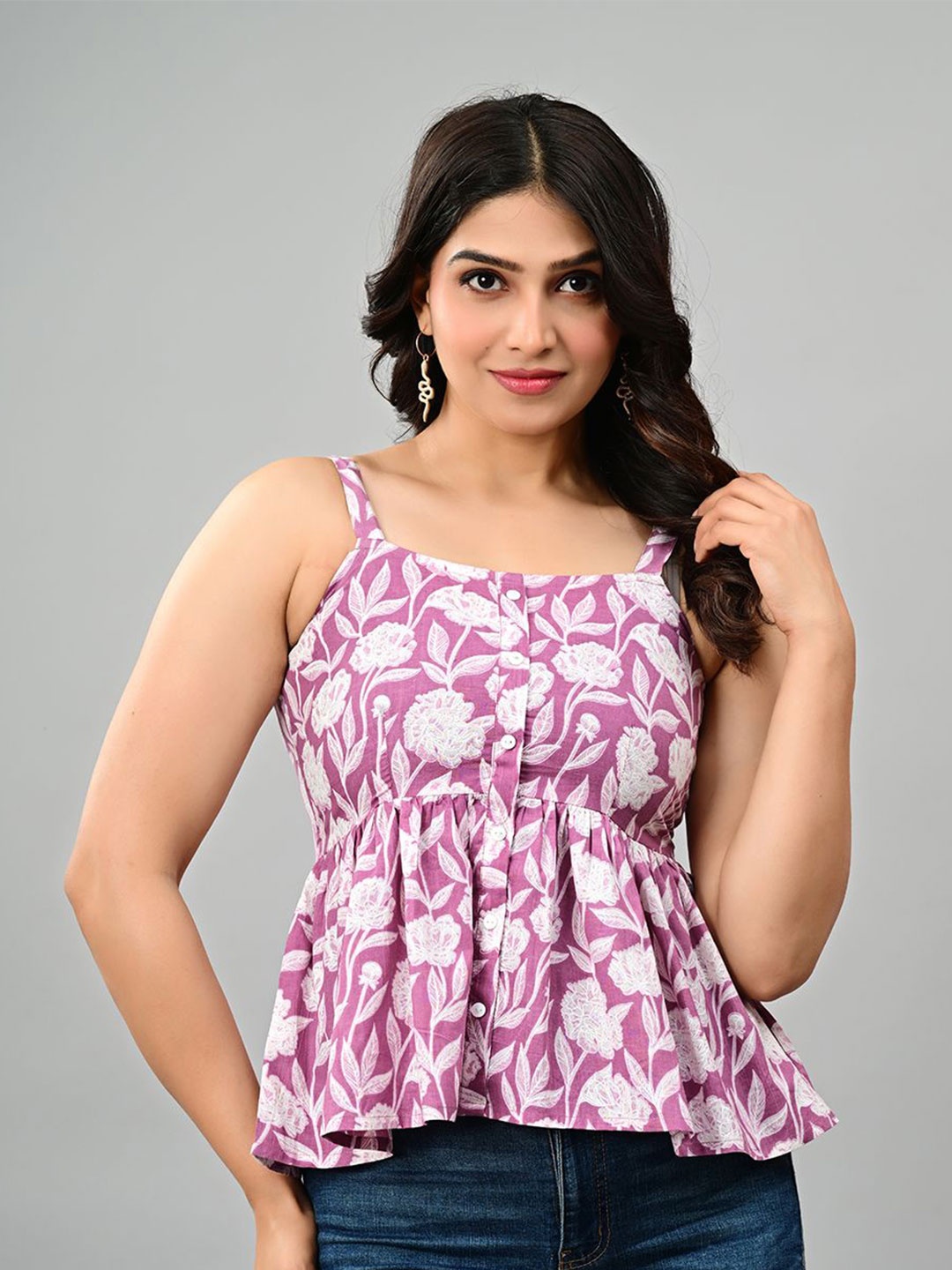 

CORDSET Print Cotton Empire Top, Purple