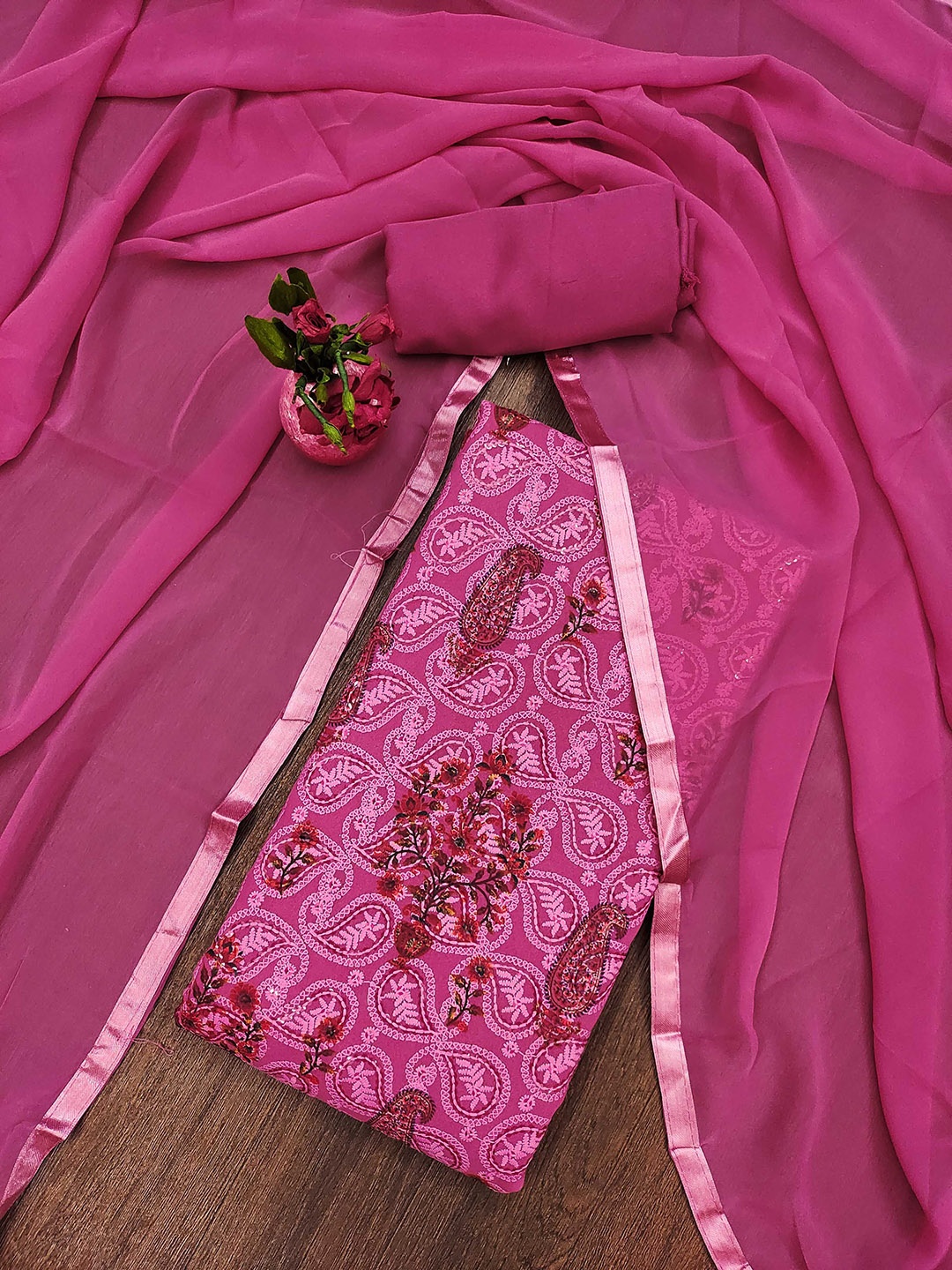

SHADOW & SAINING Embroidered Silk Georgette Unstitched Dress Material, Purple
