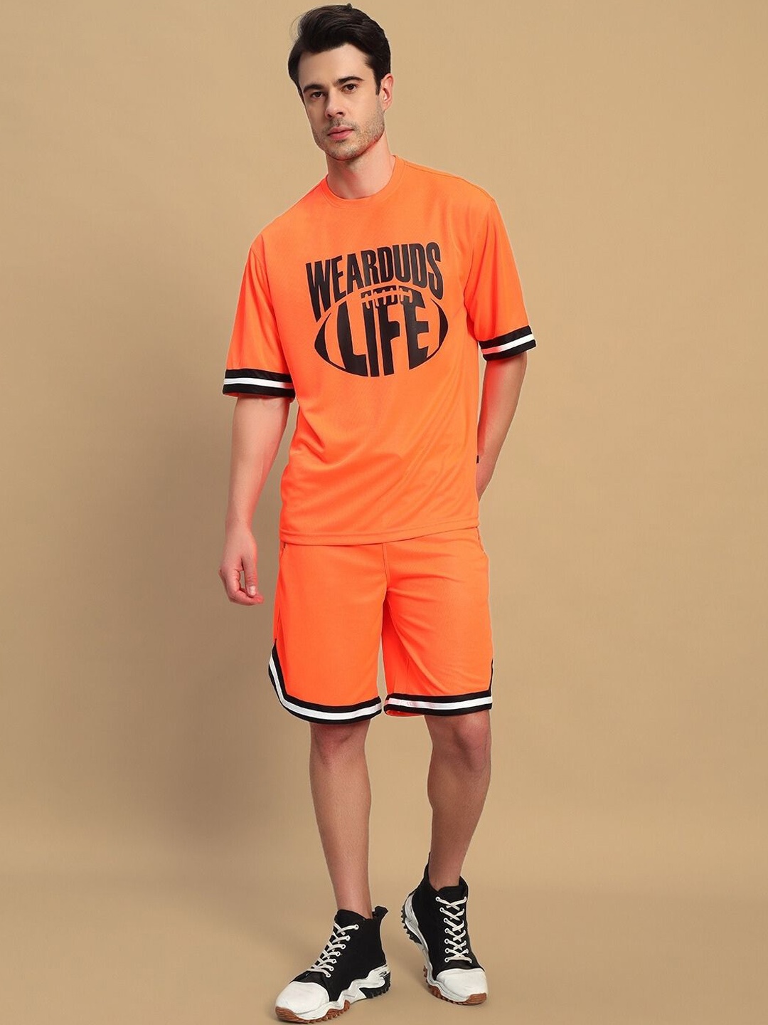 

WEARDUDS Printed T-shirt With Shorts Sports Co-Ords, Orange