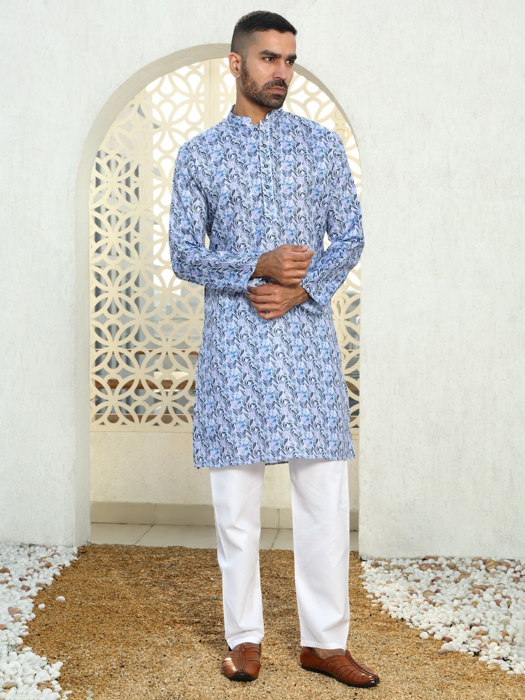

KRAFT INDIA Men Floral Printed Regular Kurta with Pyjamas, Blue