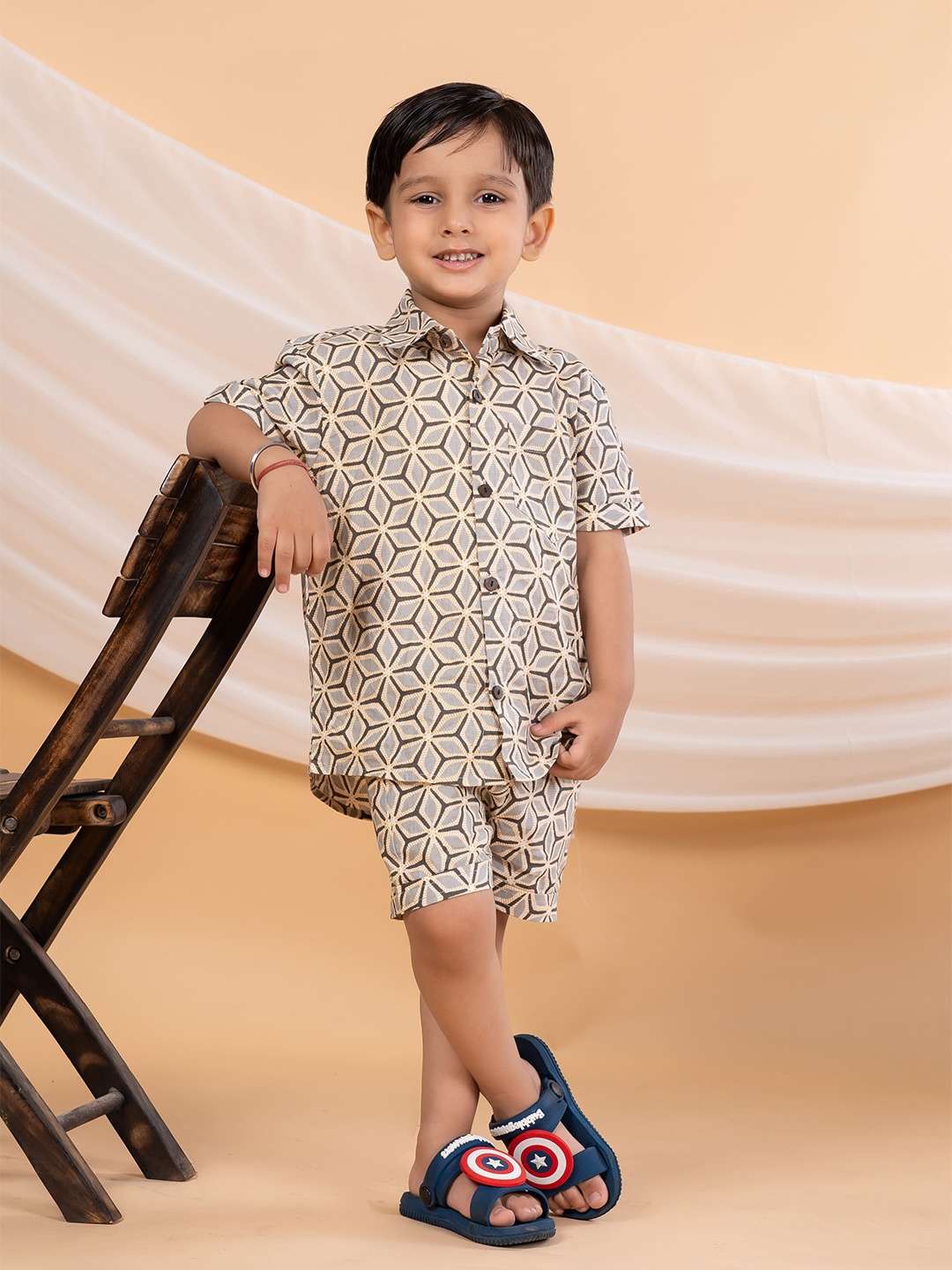 

BEBE UNICORN Boys Printed Shirt with Shorts, Cream