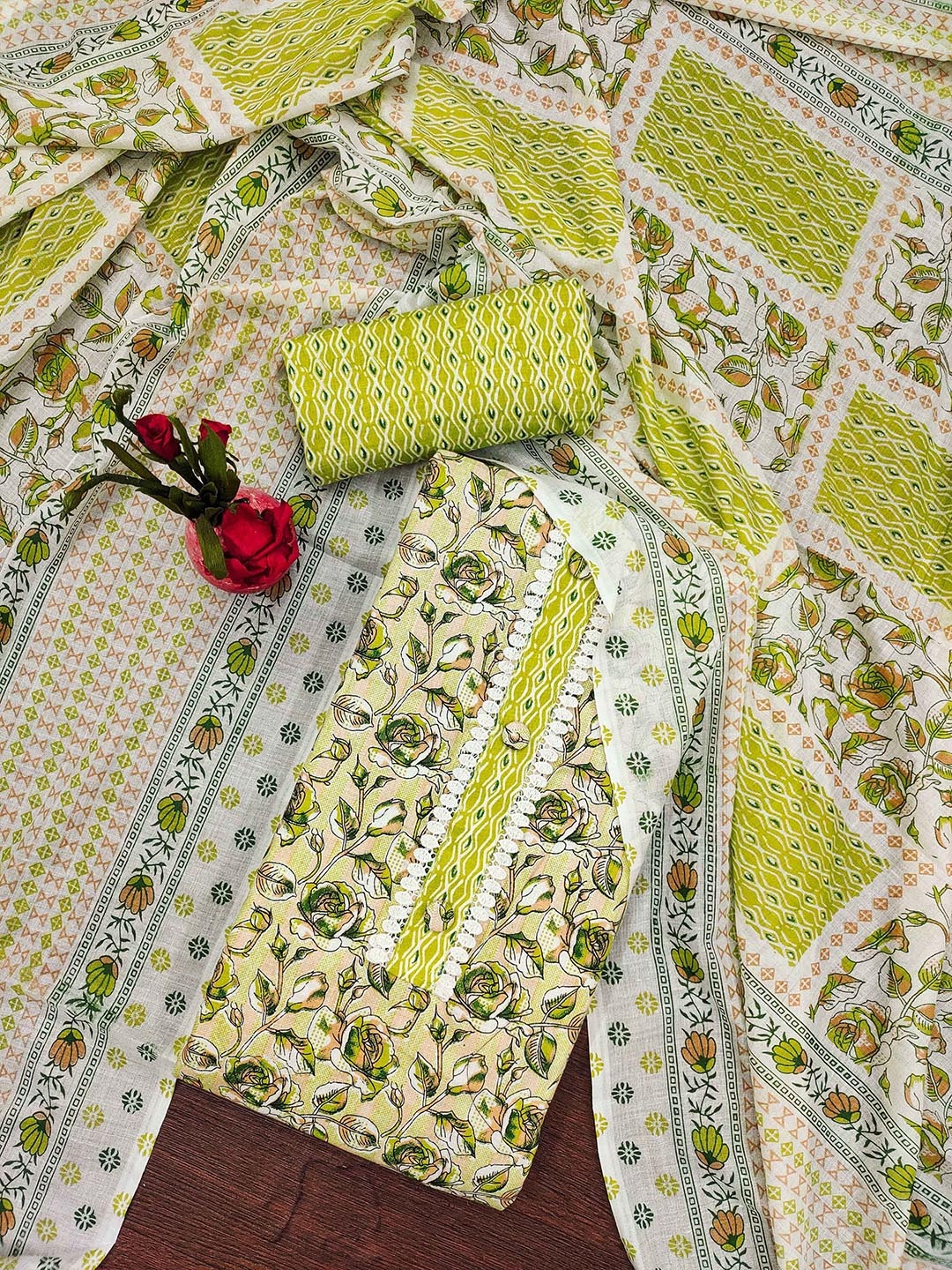 

SHADOW & SAINING Printed Unstitched Dress Material, White