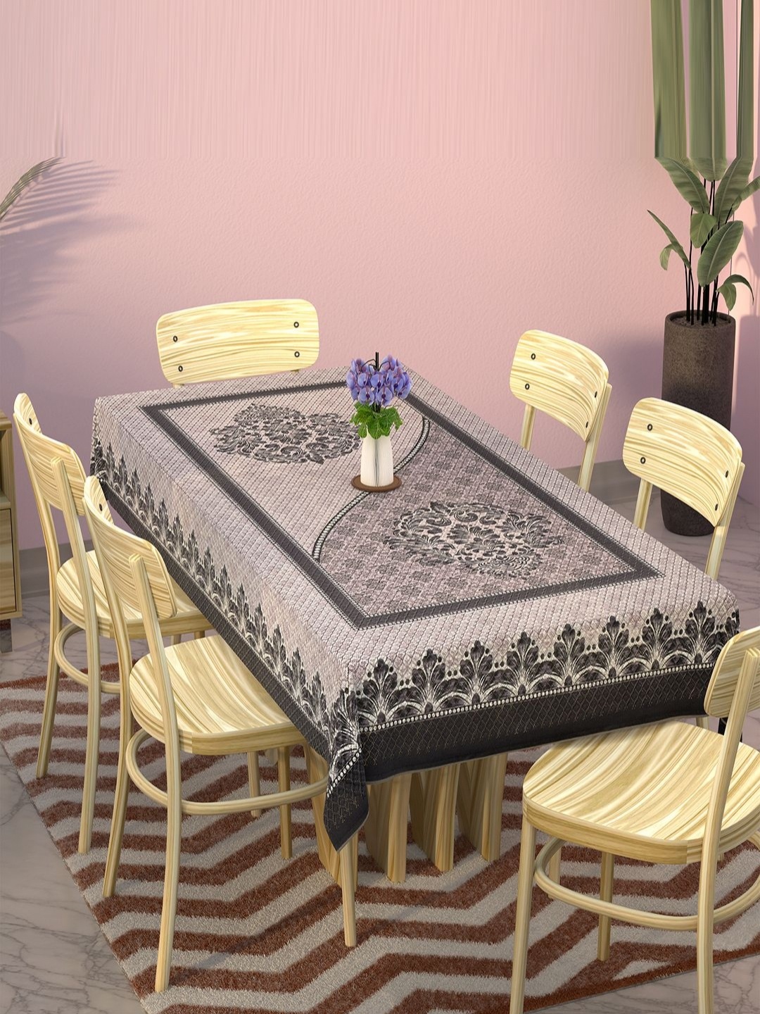 

Aura Black Floral Cotton 6-Seater Table Cover with Embroidered details