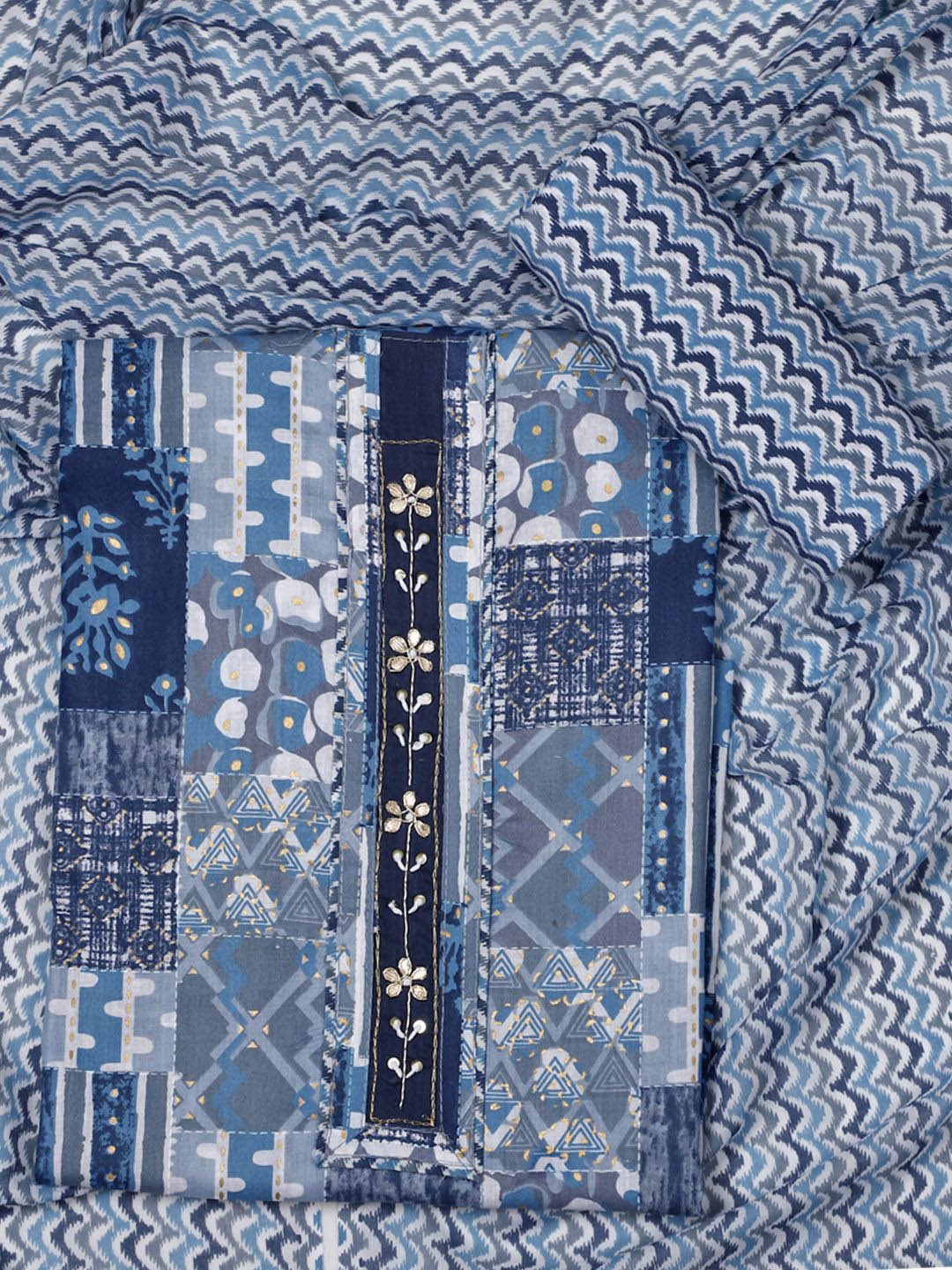 

SALWAR STUDIO Printed Pure Cotton Unstitched Dress Material, Blue