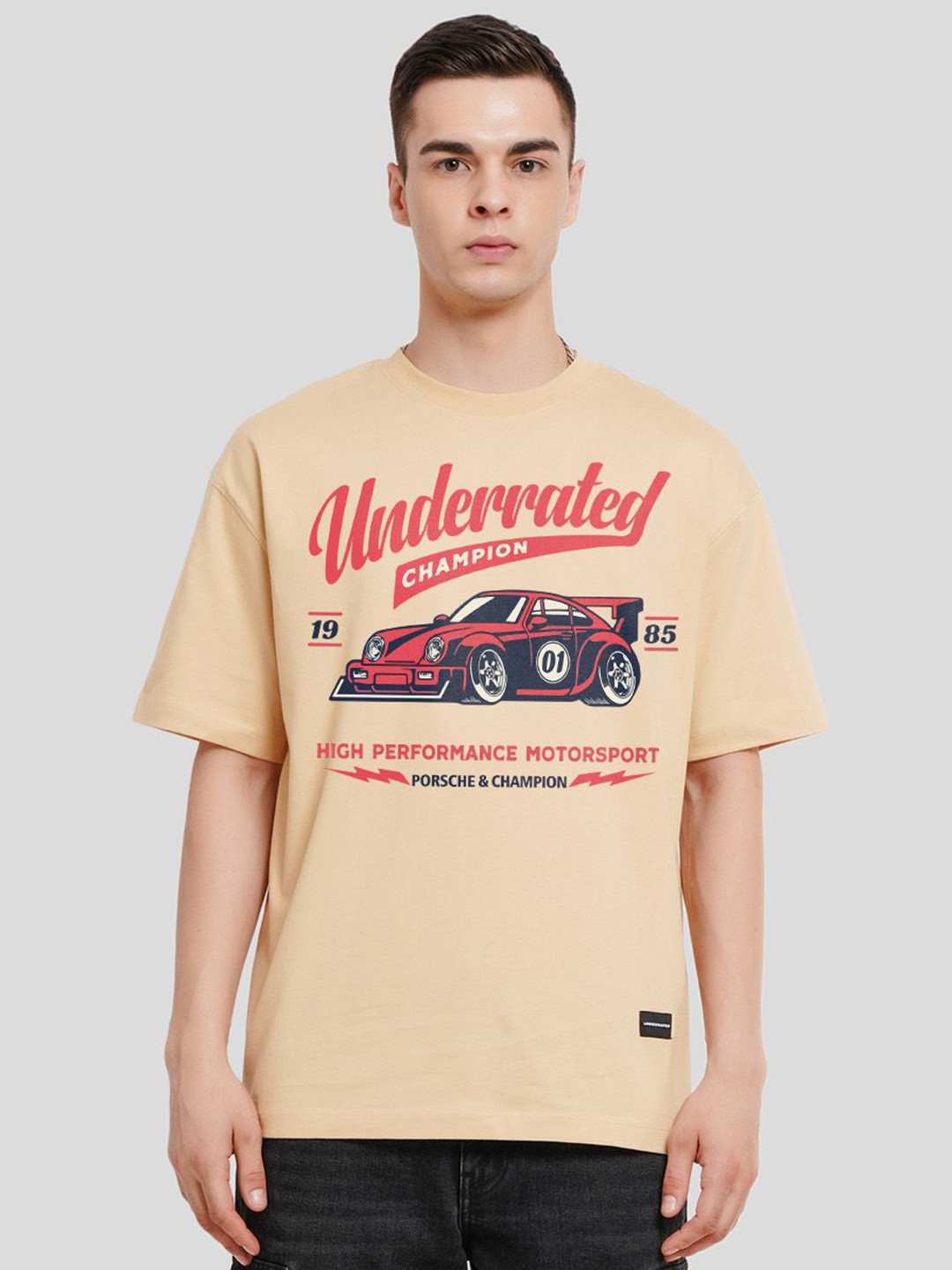 

Underrated Club Men Typography Printed Bio Finish Applique T-shirt, Beige