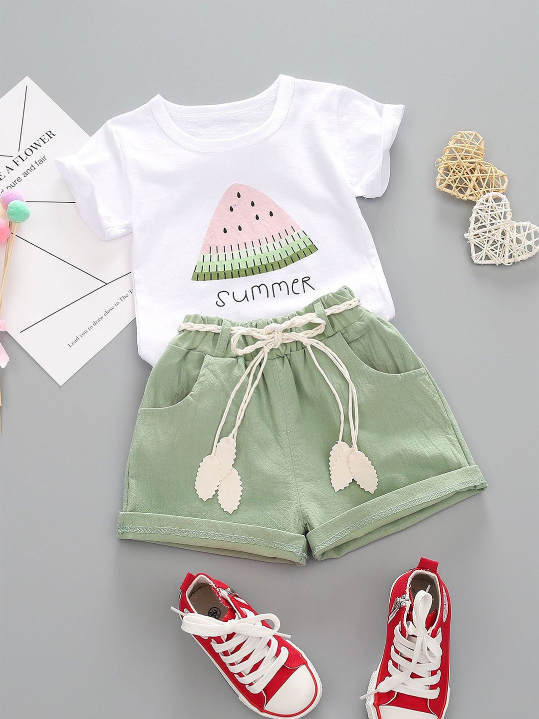 

LULU & SKY Girls Printed T-shirt with Shorts, Green