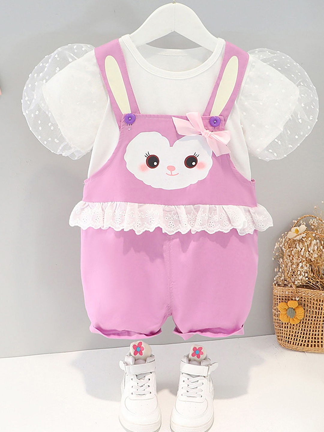 

LULU & SKY Printed Dungaree With Top, Purple