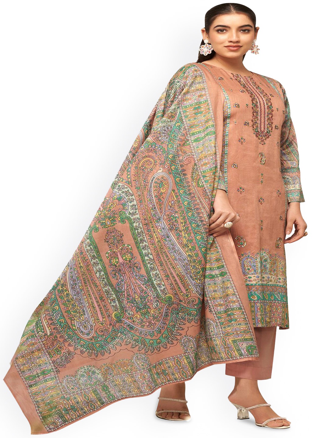 

DRAVINAM Trends Embroidered Pure Cotton Unstitched Dress Material, Orange