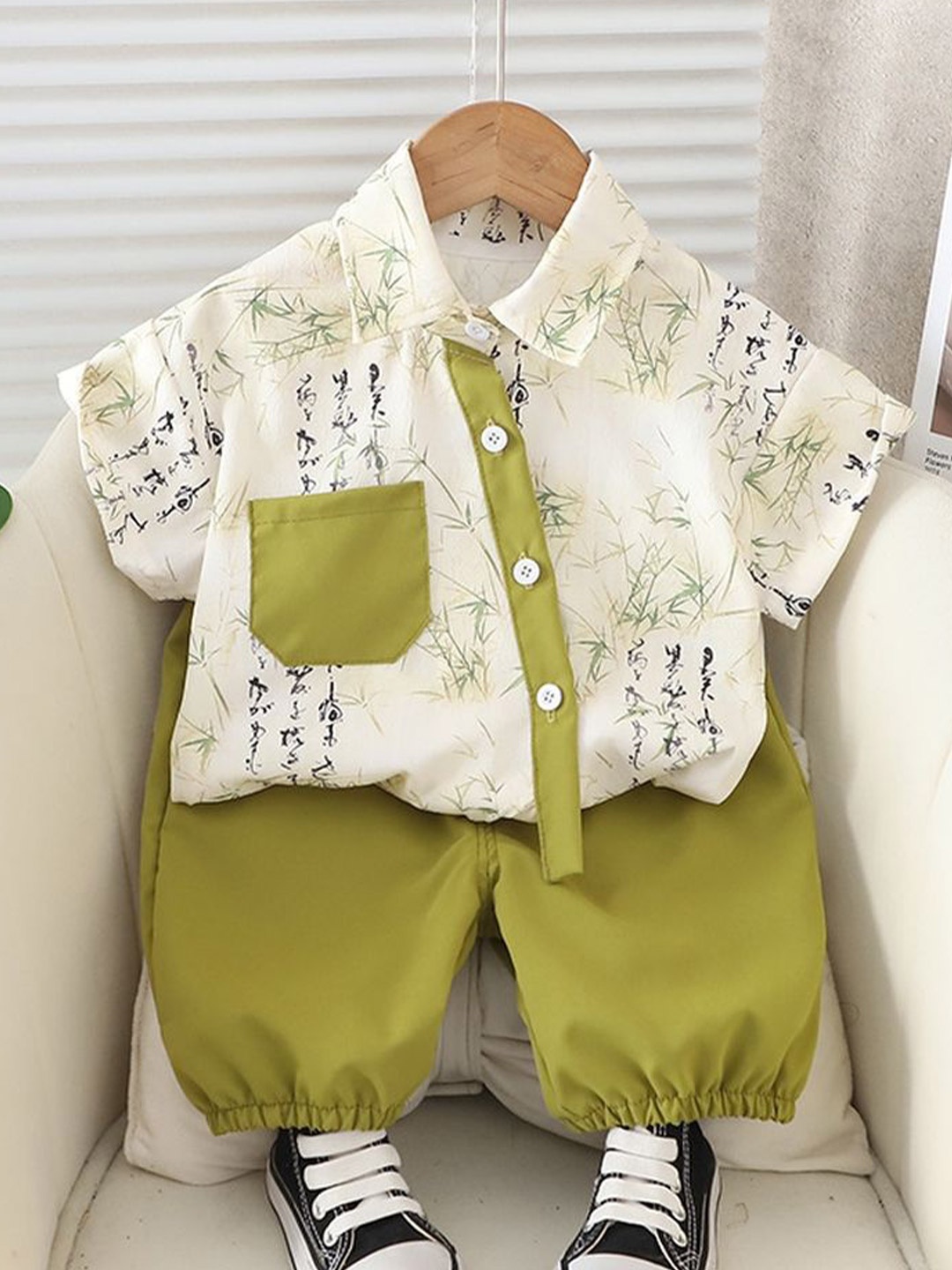 

LULU & SKY Unisex Kids Printed Shirt with Shorts, Green
