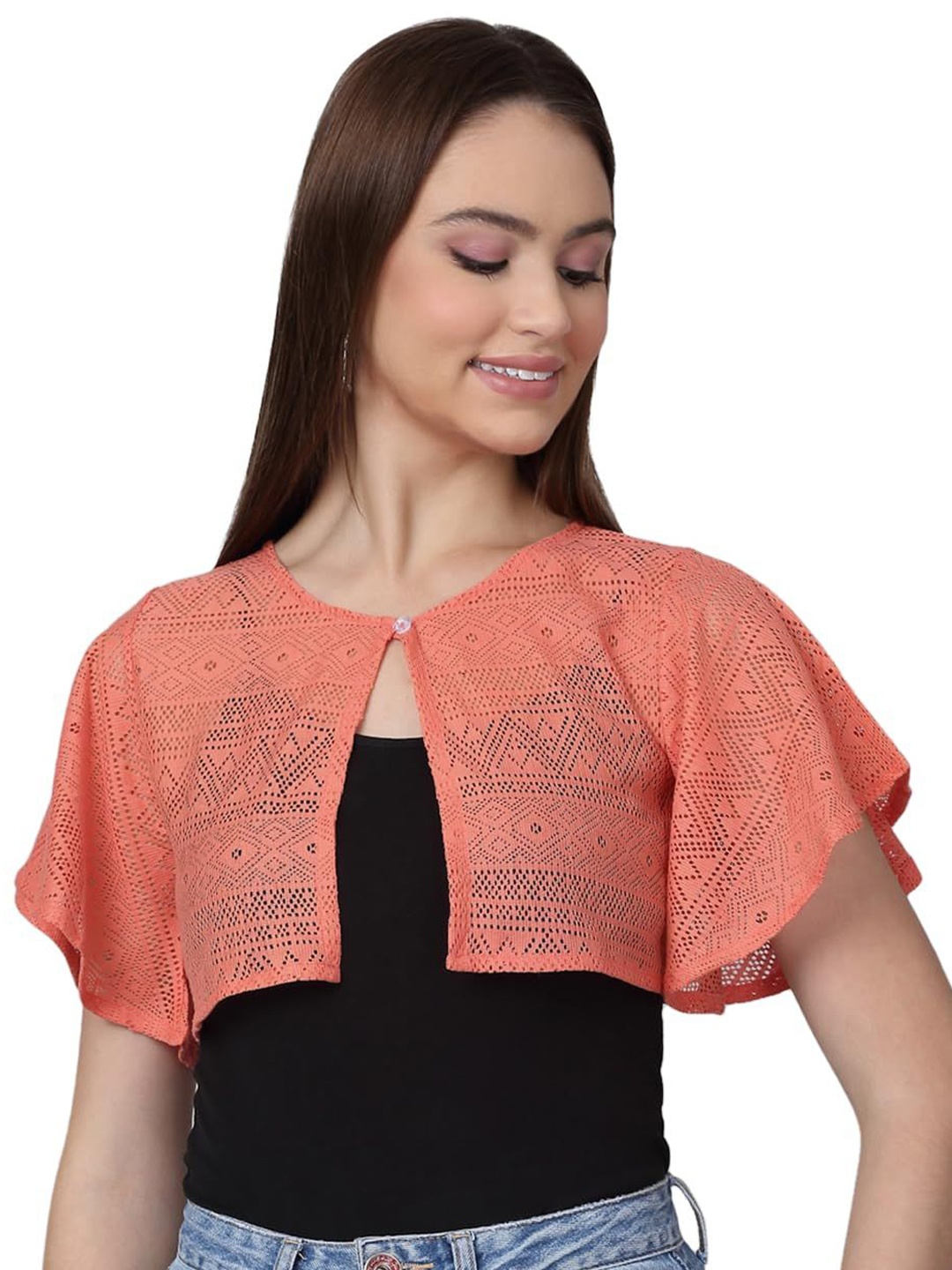 

SZN Women Crop Button Shrug, Peach