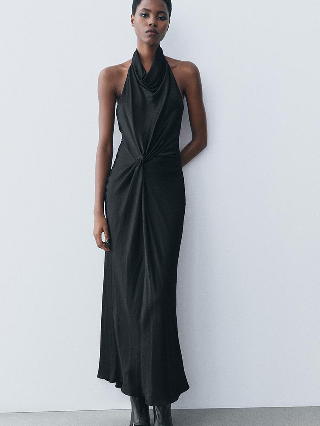 

LULU & SKY Halter Neck Maxi Dress, Black