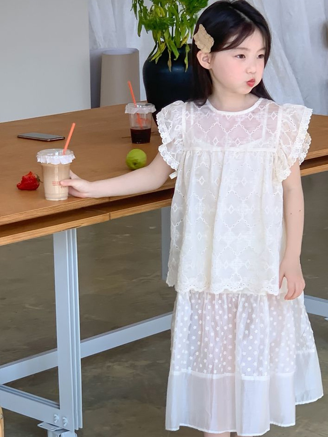 

LULU & SKY Girls Top with Skirt, Beige