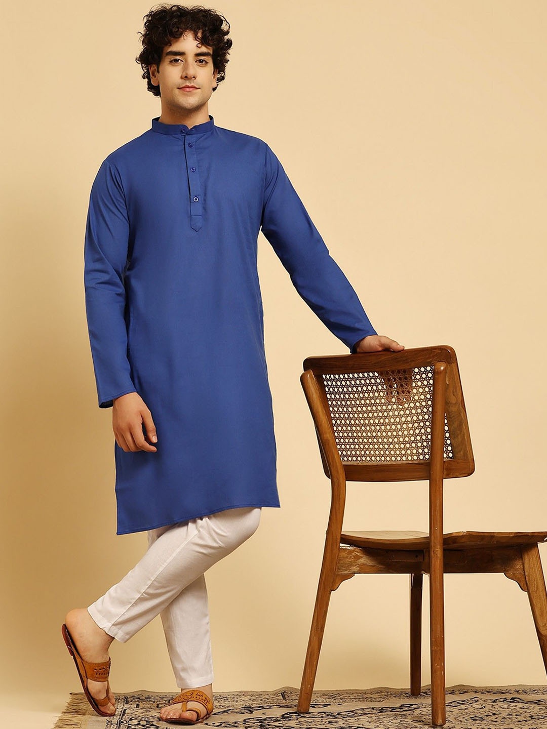 

SKAVIJ Men Regular Pure Cotton Kurta with Pyjamas, Blue
