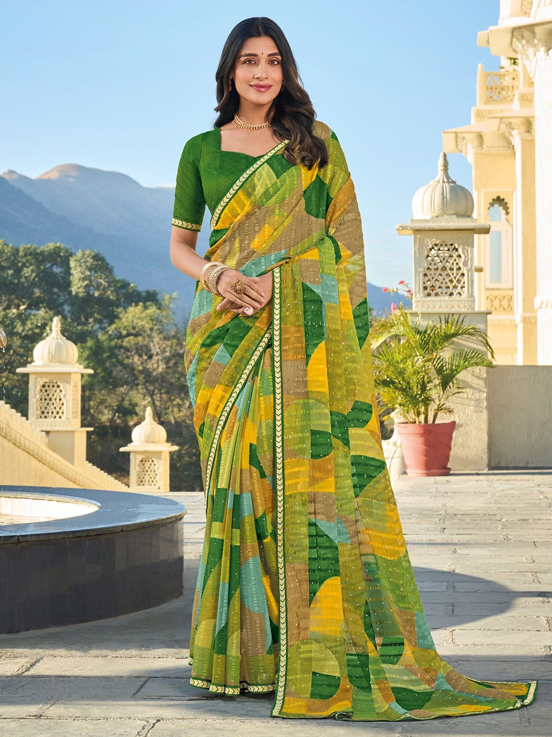 

Laxmipati Poly Chiffon Saree, Green